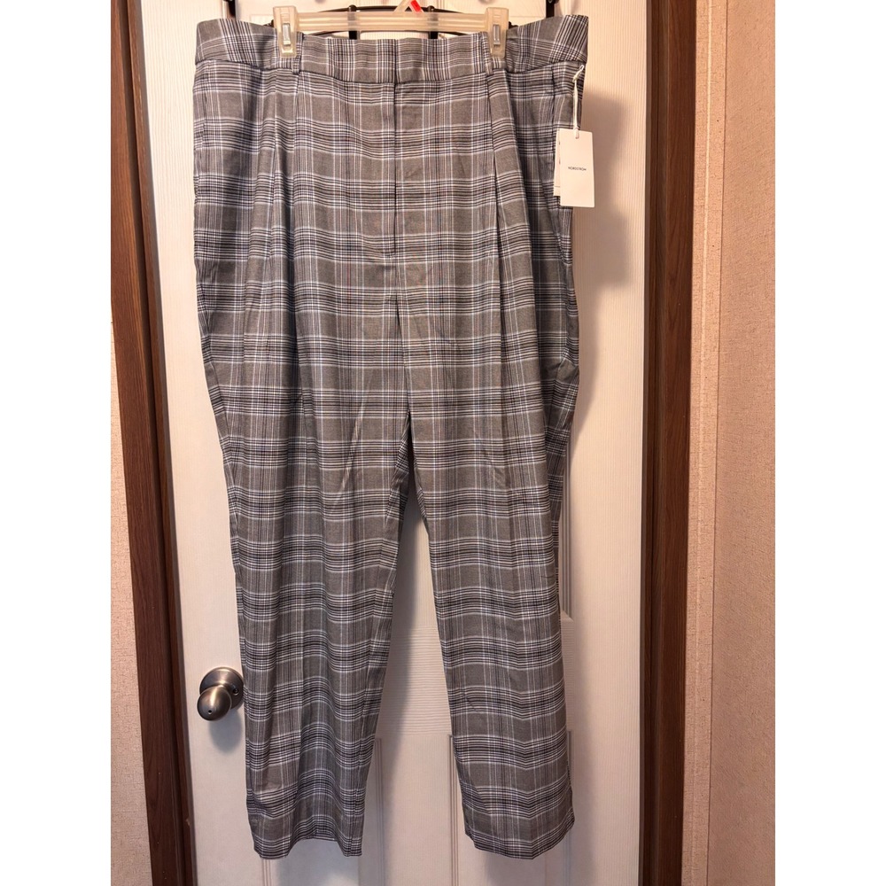 Nordstrom Womens Grey Glen Plaid Pleated Tapered Dress Pants Size 20 NWT